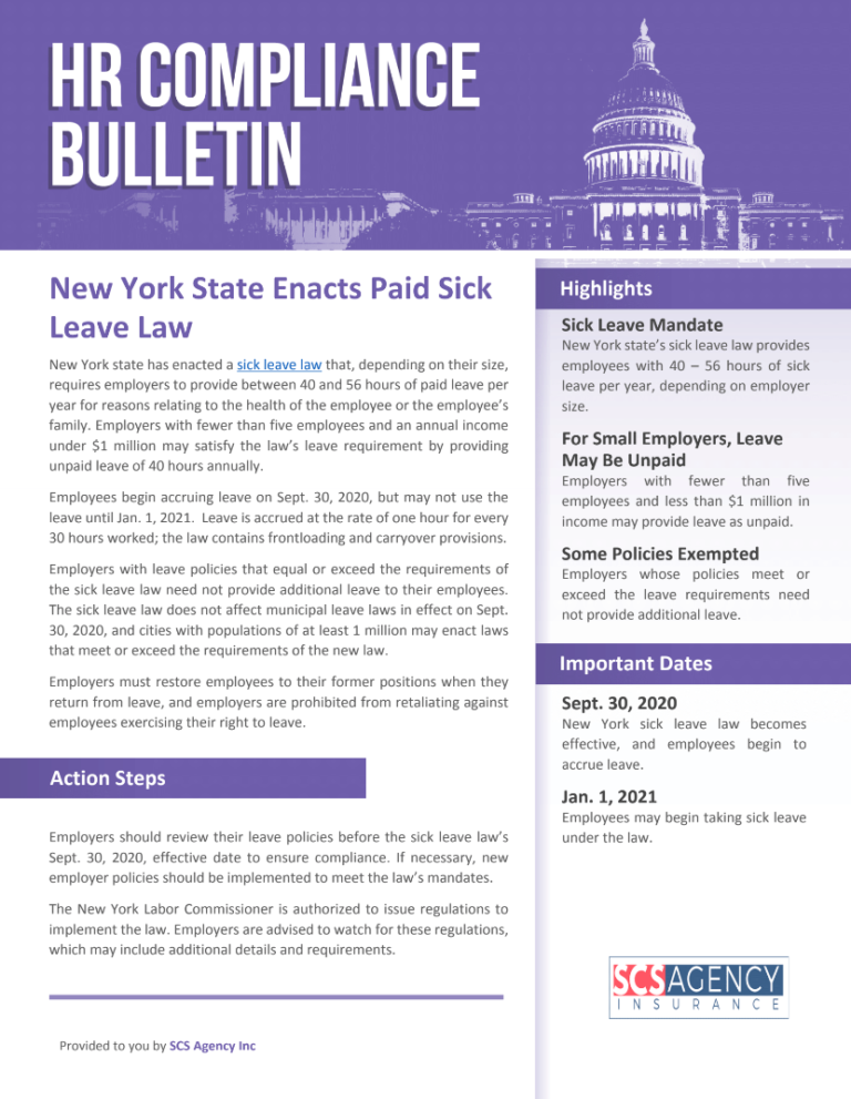 New York State Enacts Paid Sick Leave Law SCS Agency Insurance