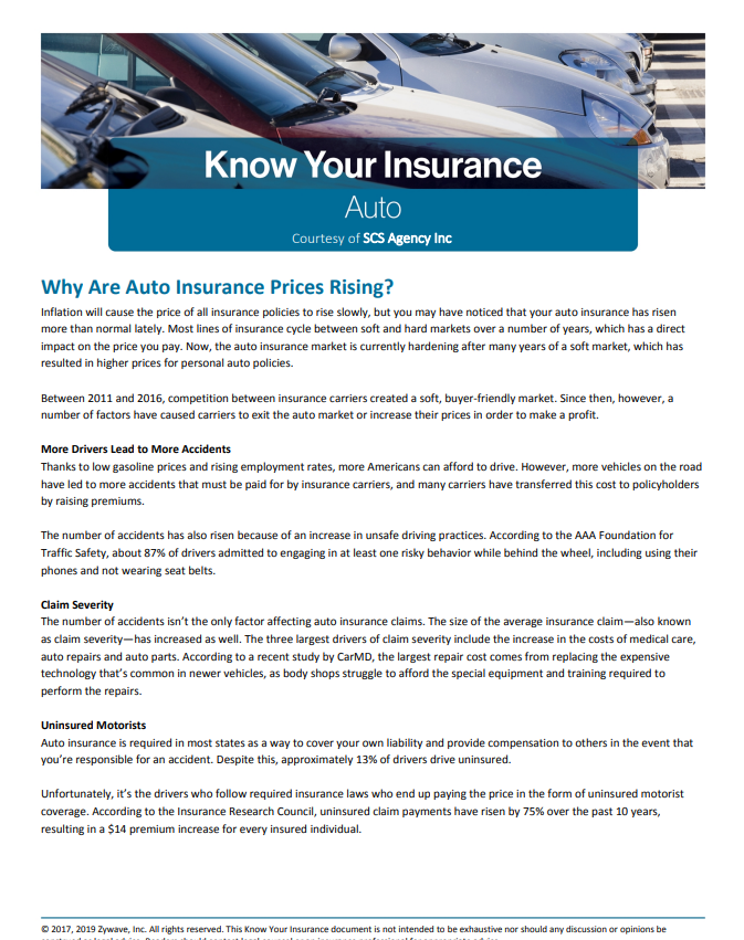 Know Your Insurance Why Are Auto Insurance Prices Rising? SCS Agency